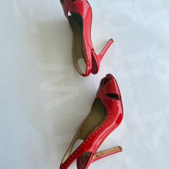 Vintage Manolo Blahnik Red Patent Leather Slingback Heels - Picture 5 of 7